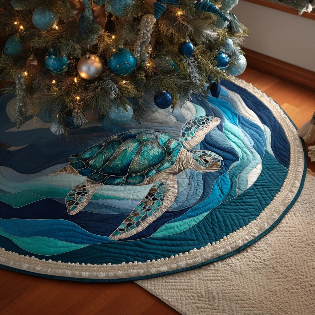 Turtle Wave Christmas Quilted Tree Skirt