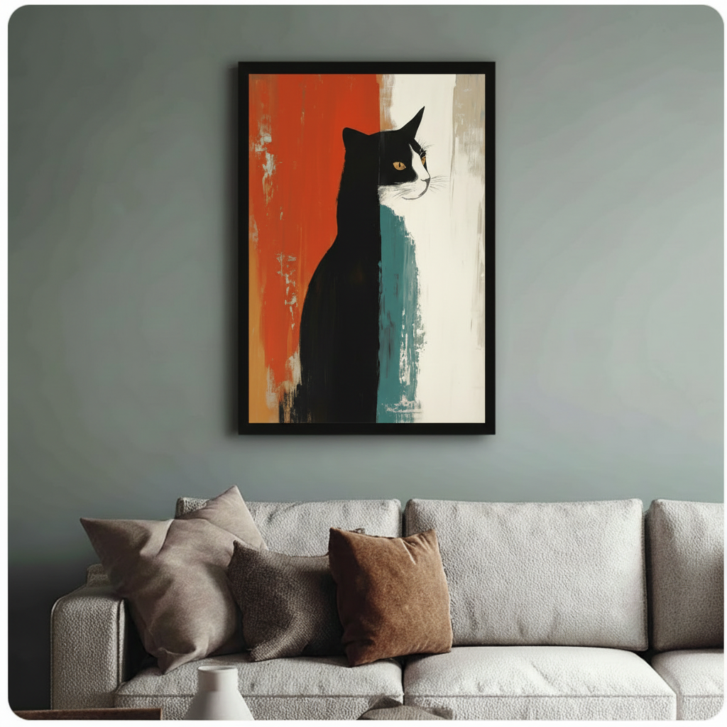 Tuxedo Cat Abstract Oil Painting Canvas Art Wall Art