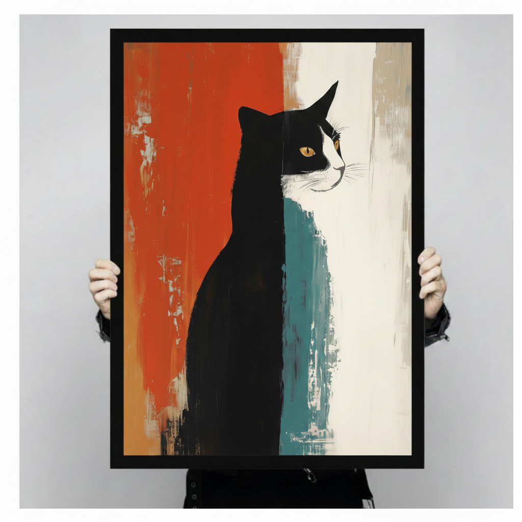 Tuxedo Cat Abstract Oil Painting Canvas Art Wall Art