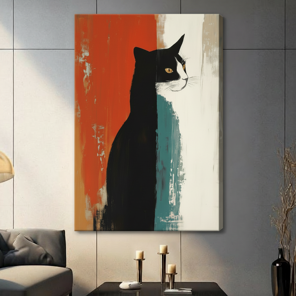 Tuxedo Cat Abstract Oil Painting Canvas Art Wall Art