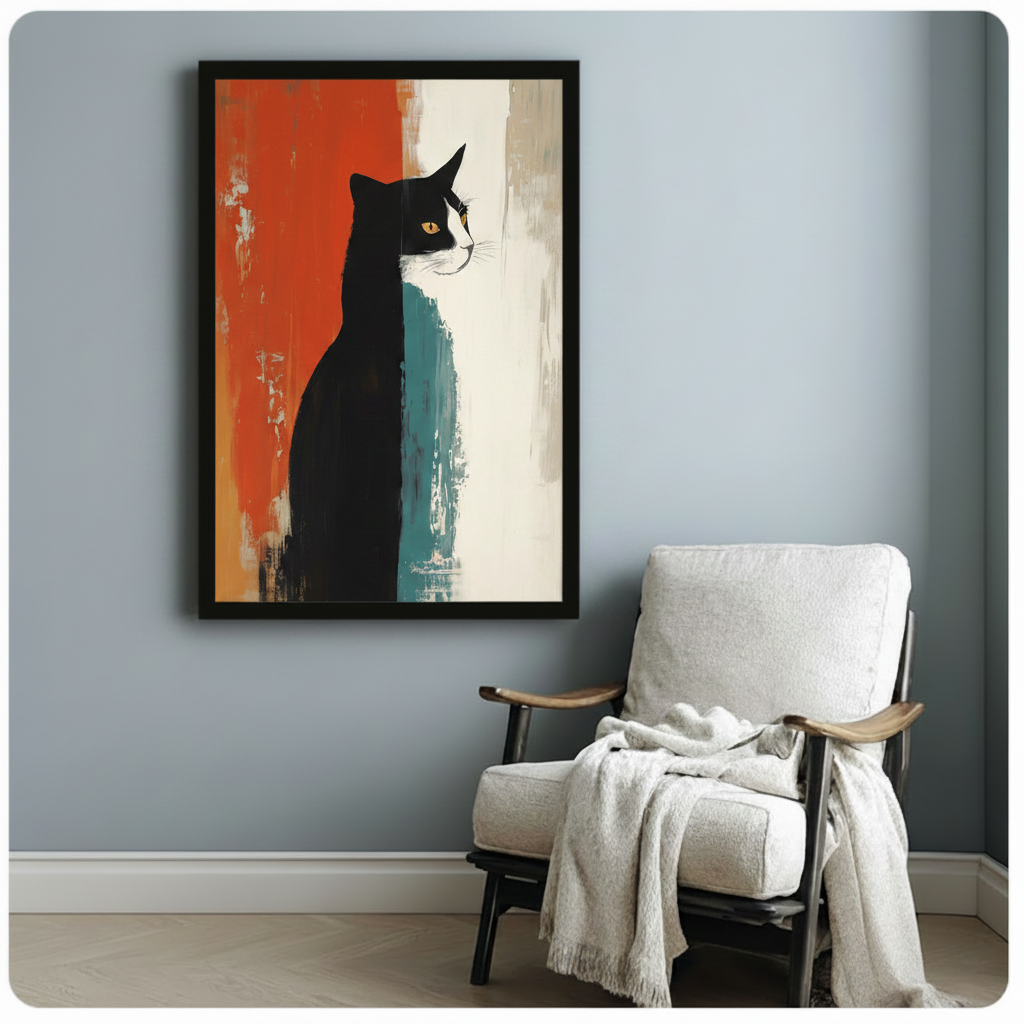 Tuxedo Cat Abstract Oil Painting Canvas Art Wall Art