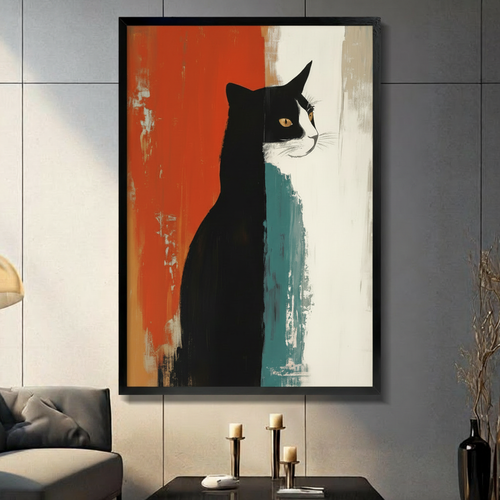 Tuxedo Cat Abstract Oil Painting Canvas Art Wall Art