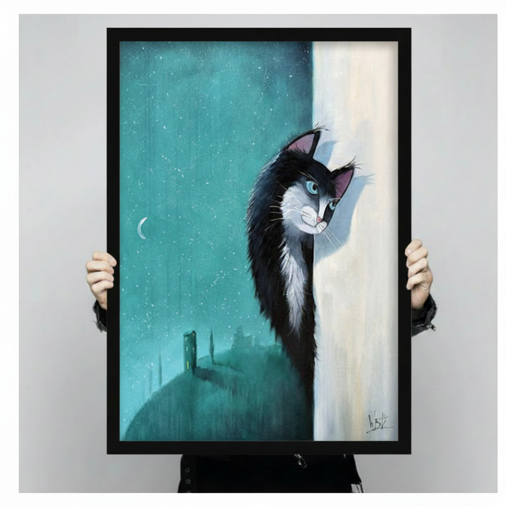 Gothic Peeking Cat Canvas Wall Art