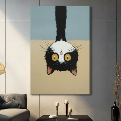Upside Down Cat Funny Oil Painting Canvas Art
