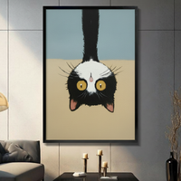 Upside Down Cat Funny Oil Painting Canvas Art