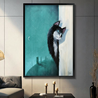 Gothic Peeking Cat Canvas Wall Art