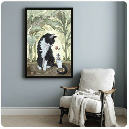 Cat Mouse Flower Art Nouveau Botanical Canvas Art