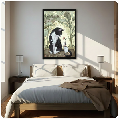 Cat Mouse Flower Art Nouveau Botanical Canvas Art