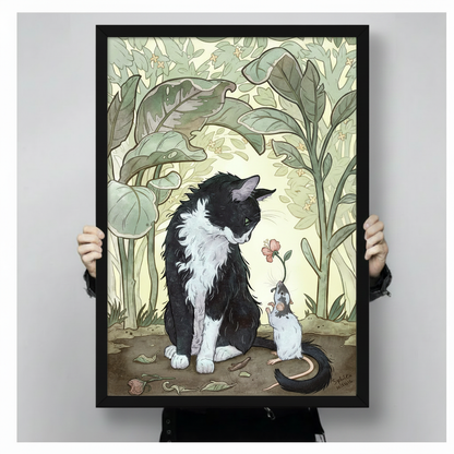 Cat Mouse Flower Art Nouveau Botanical Canvas Art