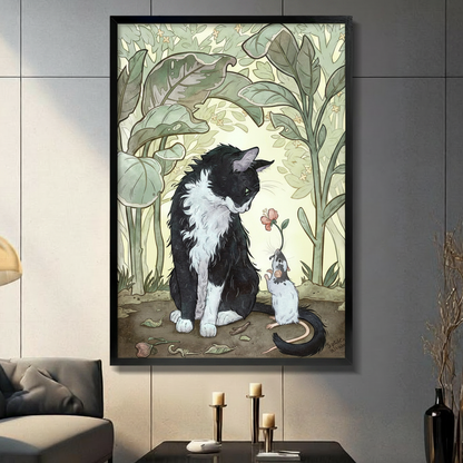 Cat Mouse Flower Art Nouveau Botanical Canvas Art