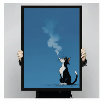 Smoking Cat Cool Minimalist Illustration Canvas Art