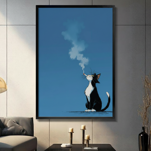 Smoking Cat Cool Minimalist Illustration Canvas Art