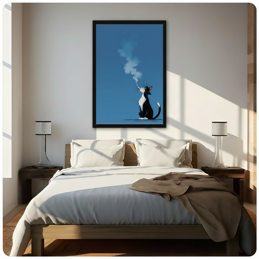 Smoking Cat Cool Minimalist Illustration Canvas Art