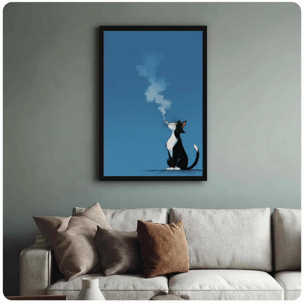 Smoking Cat Cool Minimalist Illustration Canvas Art