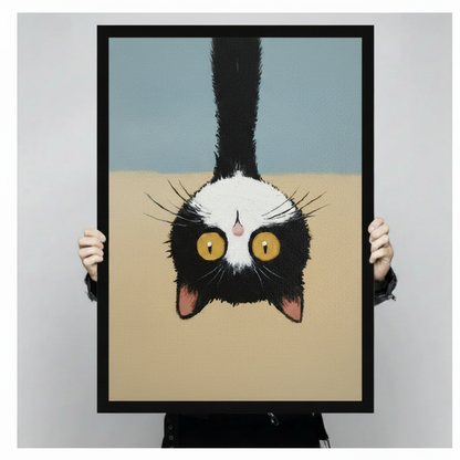 Upside Down Cat Funny Oil Painting Canvas Art
