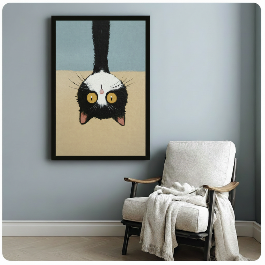 Upside Down Cat Funny Oil Painting Canvas Art