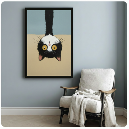 Upside Down Cat Funny Oil Painting Canvas Art