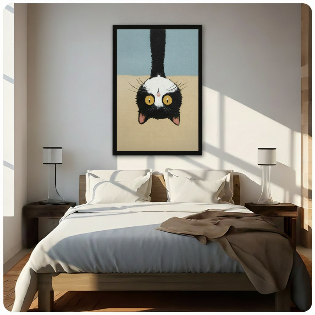 Upside Down Cat Funny Oil Painting Canvas Art