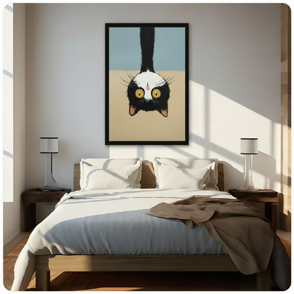 Upside Down Cat Funny Oil Painting Canvas Art