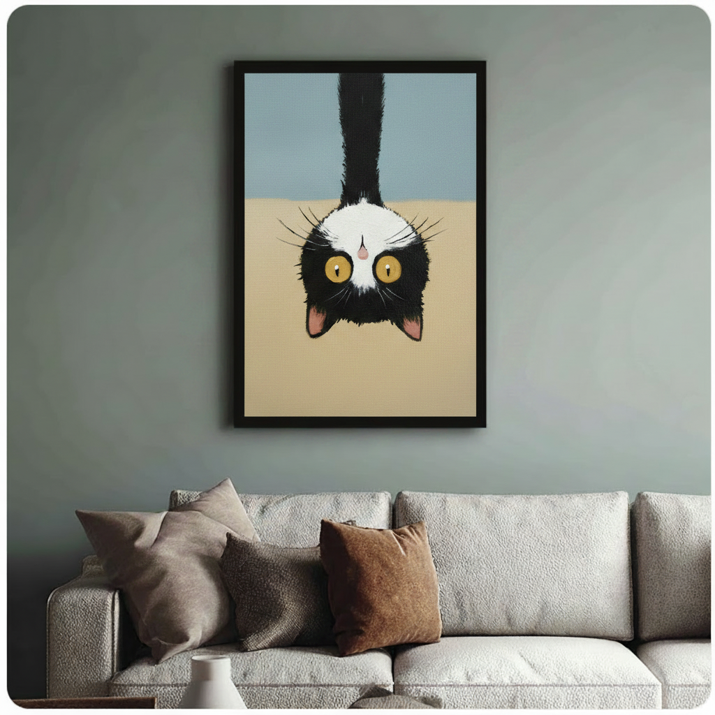 Upside Down Cat Funny Oil Painting Canvas Art