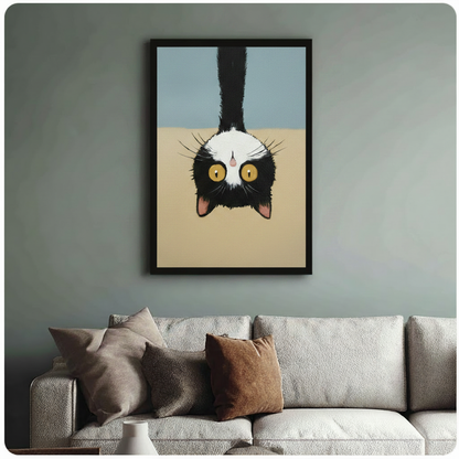 Upside Down Cat Funny Oil Painting Canvas Art