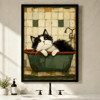 Vintage Cat in Bathtub Whimsical Canvas Art Wall Art