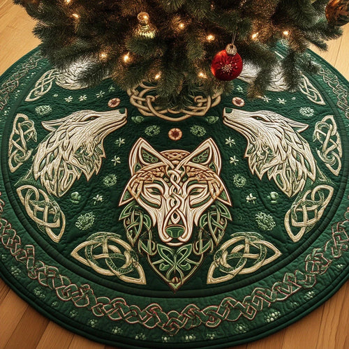 Twin Wolf Knot Christmas Quilted Tree Skirt