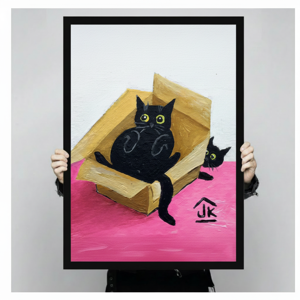 Black Cats in Box Colorful Oil Painting Canvas Art