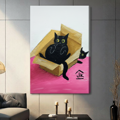 Black Cats in Box Colorful Oil Painting Canvas Art