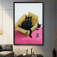 Black Cats in Box Colorful Oil Painting Canvas Art