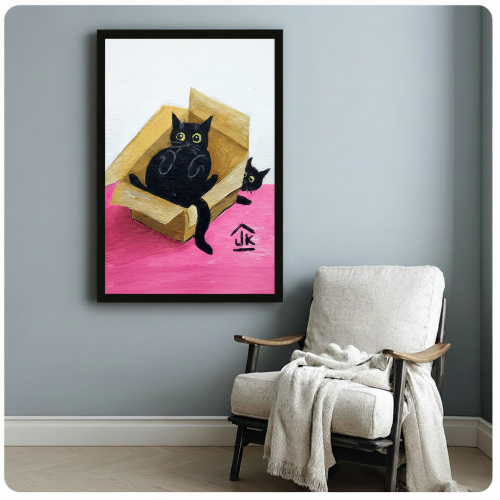 Black Cats in Box Colorful Oil Painting Canvas Art