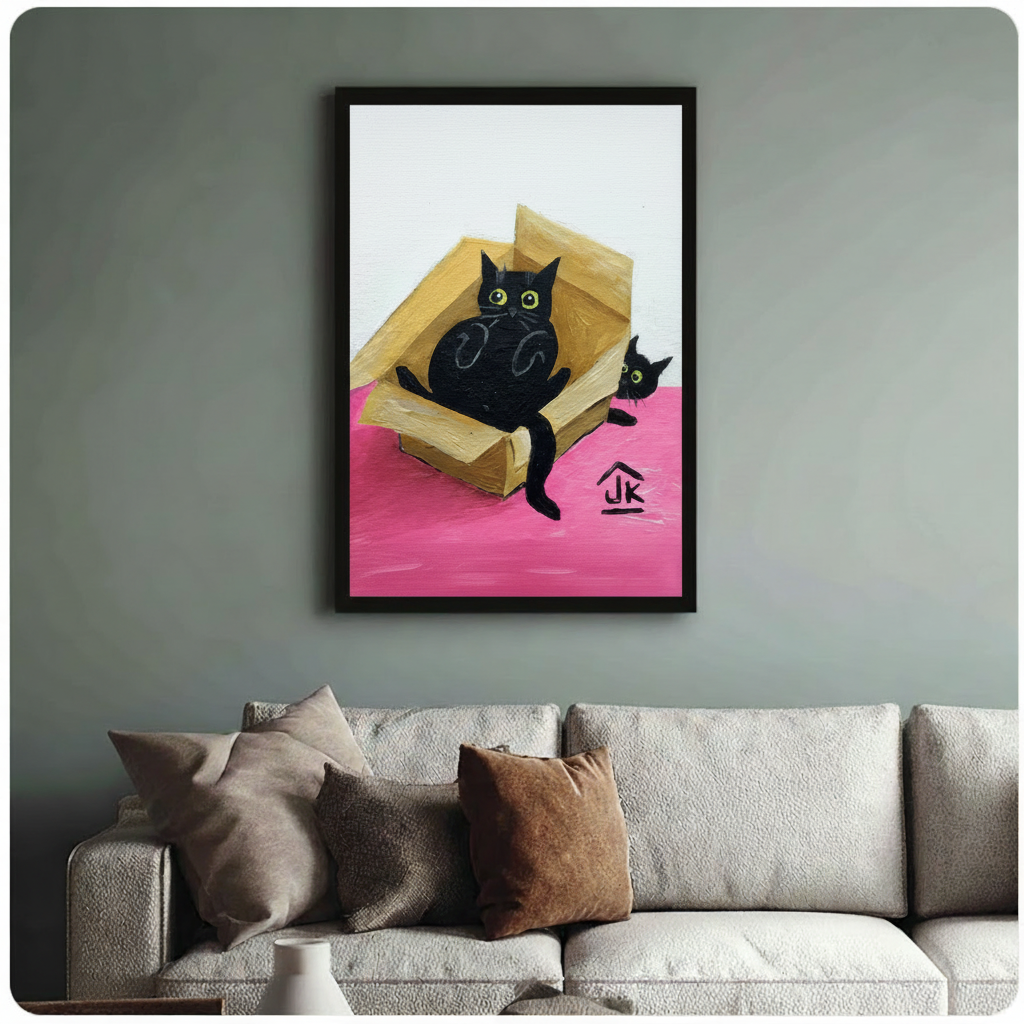 Black Cats in Box Colorful Oil Painting Canvas Art