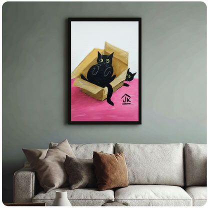 Black Cats in Box Colorful Oil Painting Canvas Art
