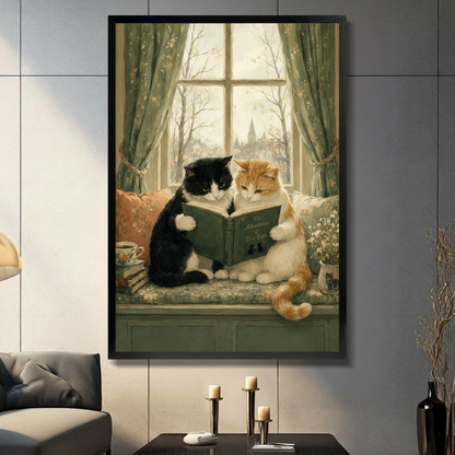 Vintage Cats Reading Book Canvas Wall Art