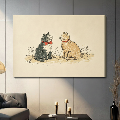 Vintage Two Cats Retro Illustration Canvas Art