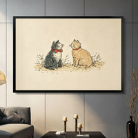 Vintage Two Cats Retro Illustration Canvas Art