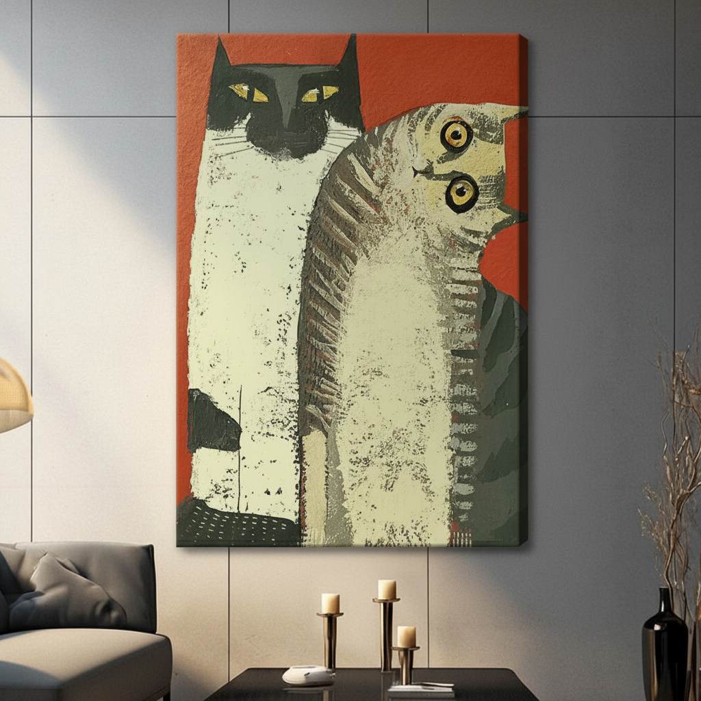 Bold Cat Duo Pop Art Canvas Wall Art