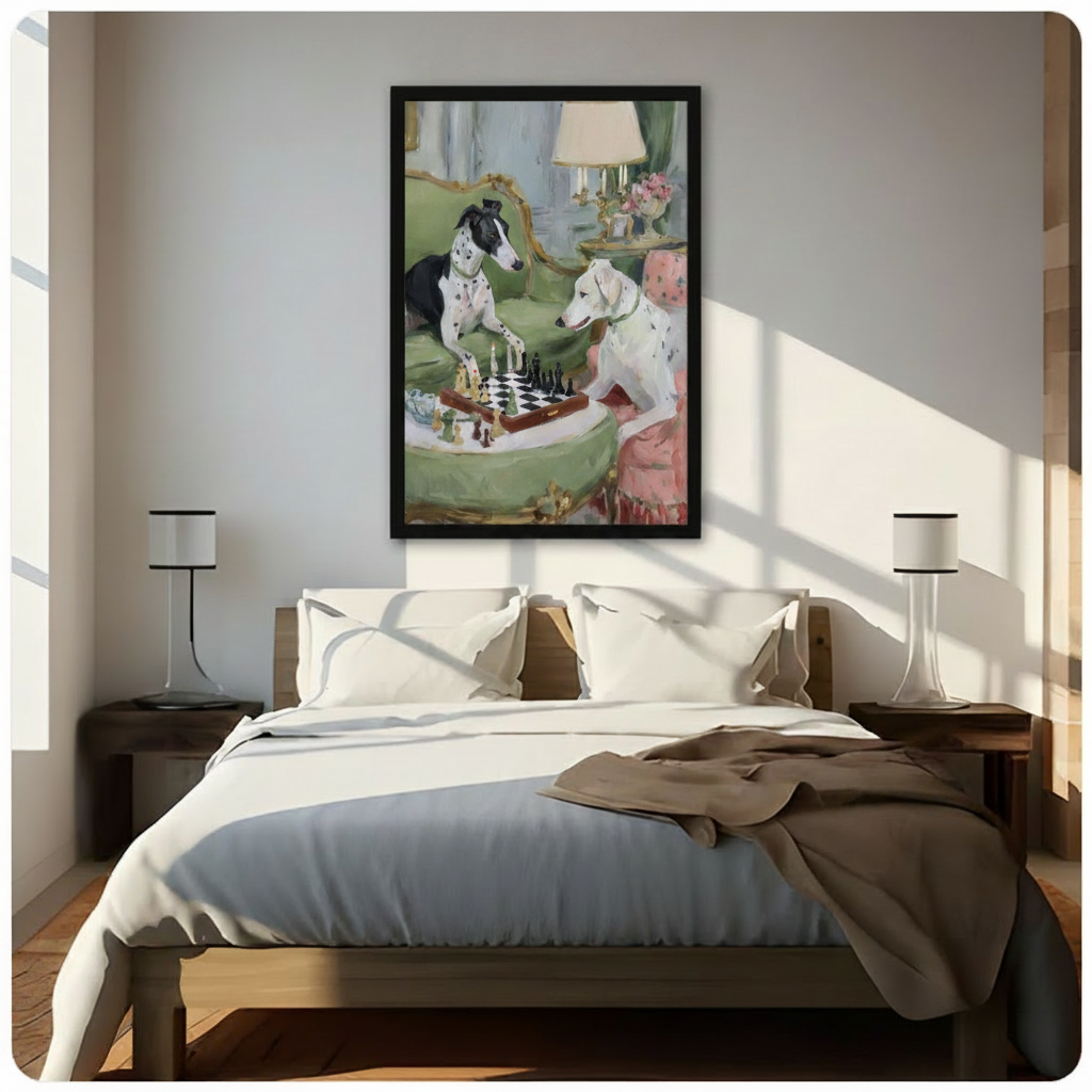 Elegant Dogs Playing Chess Oil Painting Canvas