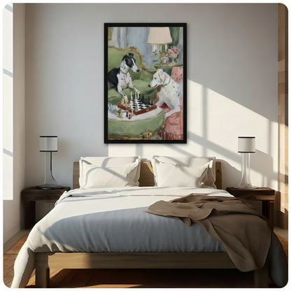 Elegant Dogs Playing Chess Oil Painting Canvas