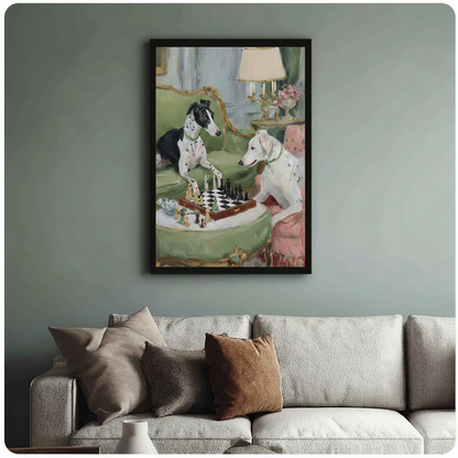 Elegant Dogs Playing Chess Oil Painting Canvas