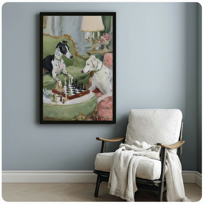 Elegant Dogs Playing Chess Oil Painting Canvas