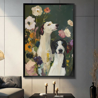 Two Dogs in Bloom Floral Oil Canvas Art Wall Art
