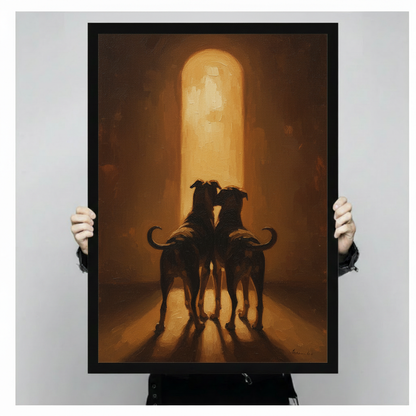 Two Greyhounds Golden Light Oil Canvas Wall Art