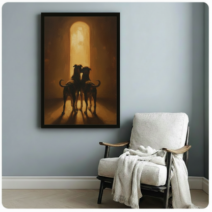 Two Greyhounds Golden Light Oil Canvas Wall Art