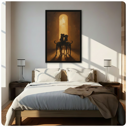 Two Greyhounds Golden Light Oil Canvas Wall Art