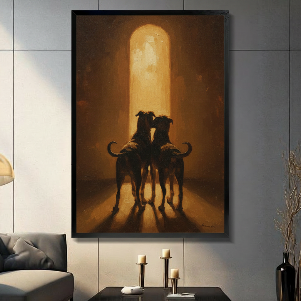 Two Greyhounds Golden Light Oil Canvas Wall Art