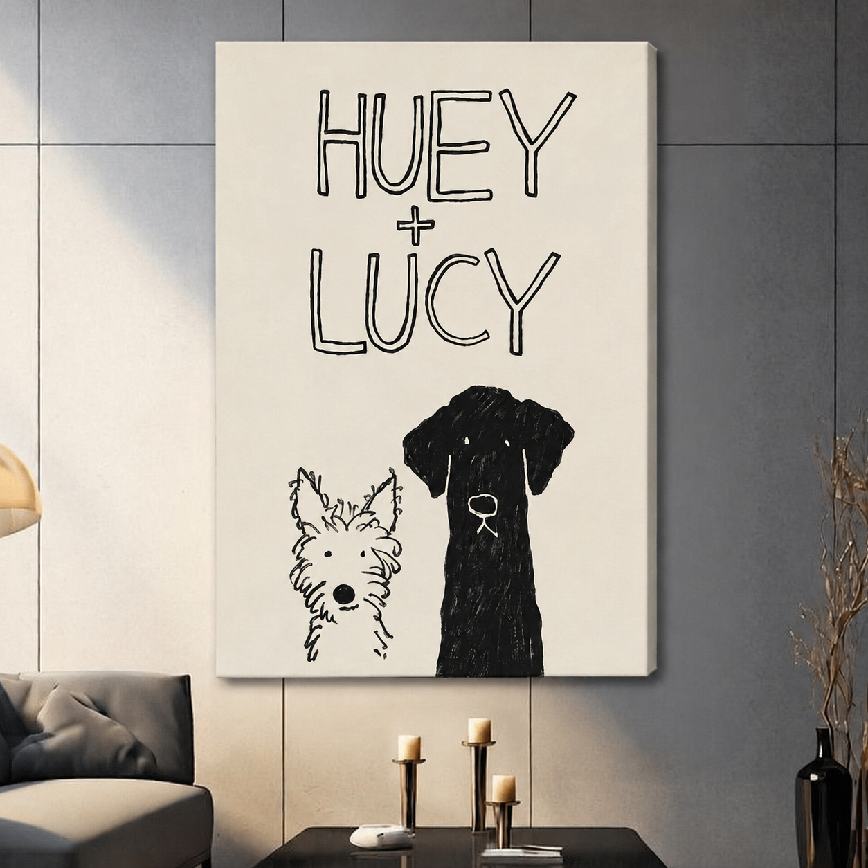 Huey + Lucy Two Dogs Sketch Framed Canvas Art