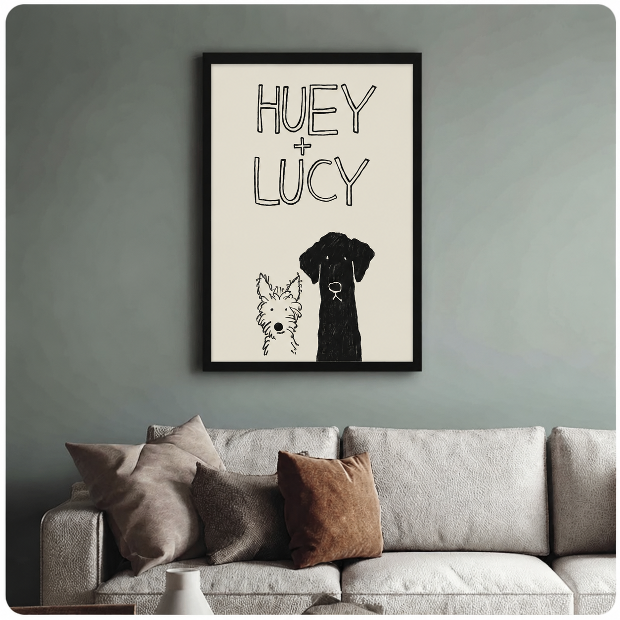 Huey + Lucy Two Dogs Sketch Framed Canvas Art