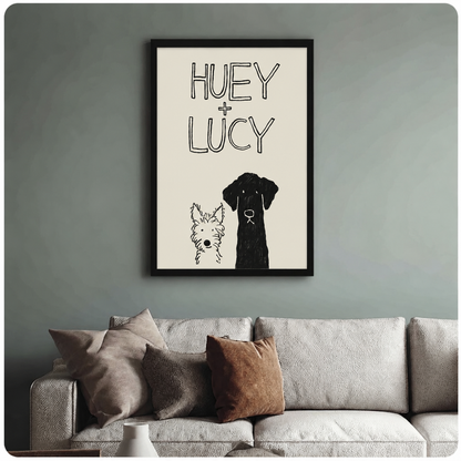 Huey + Lucy Two Dogs Sketch Framed Canvas Art