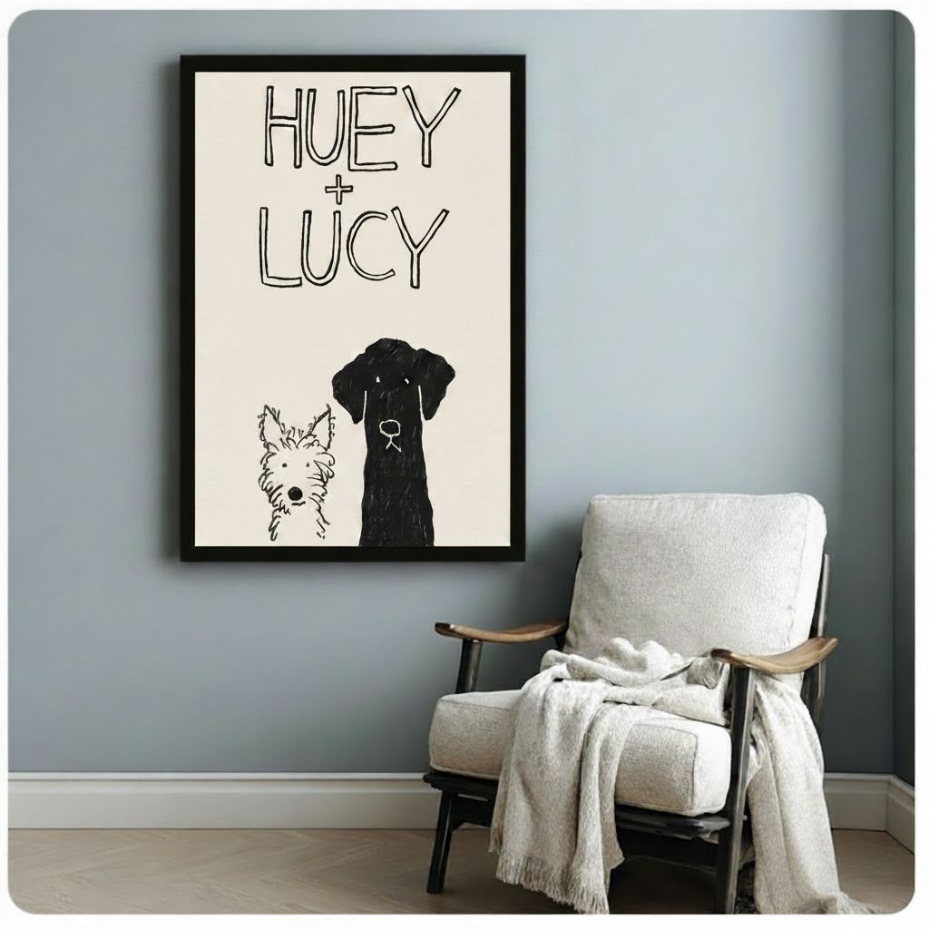 Huey + Lucy Two Dogs Sketch Framed Canvas Art